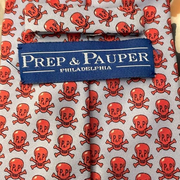 Prep & Pauper Philadelphia Silk Necktie Skull Crossbone Print - Picture 4 of 6